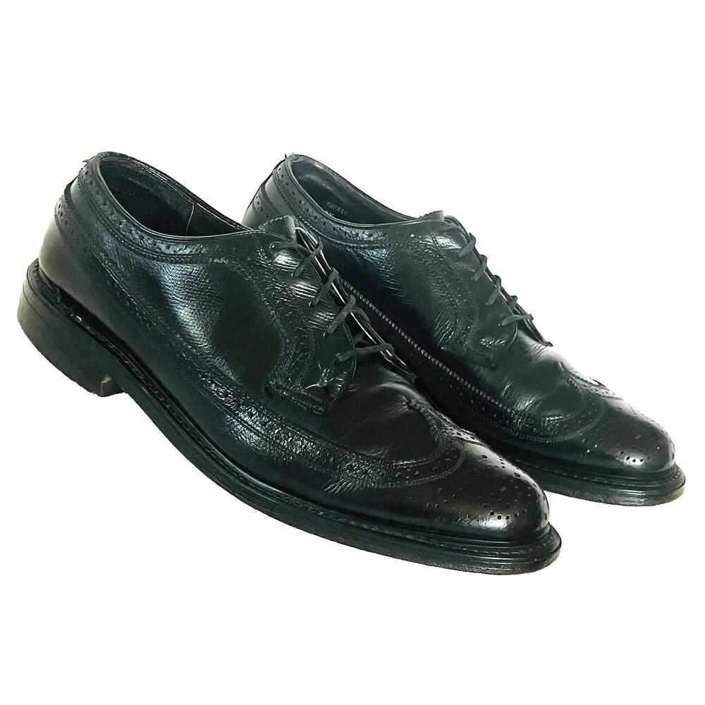 Stafford Imperial Vtg Wingtip Biltrite Leather 10.5 Black Academia Preppy